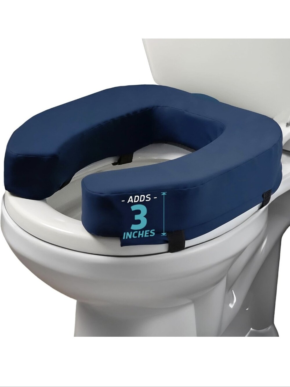 Padded Toilet Seat Riser for Seniors - Adds 3 Inches. Universal Fit